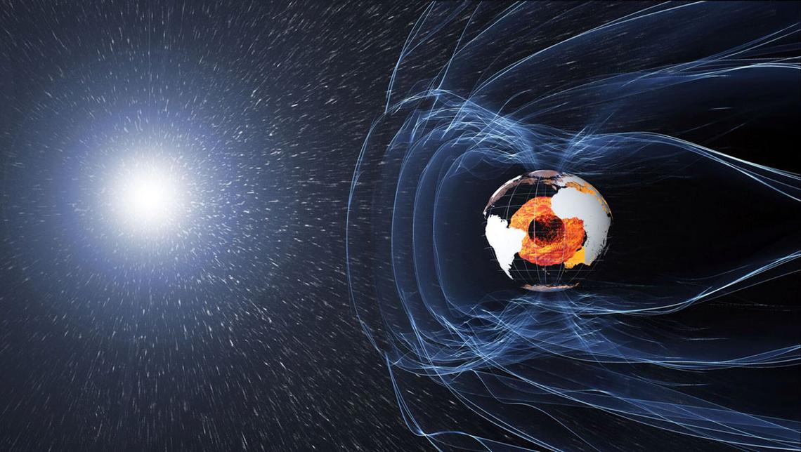 Earth's magnetic field protects the planet from powerful solar storms that could strip away its atmosphere. (ESA ATG medialab)